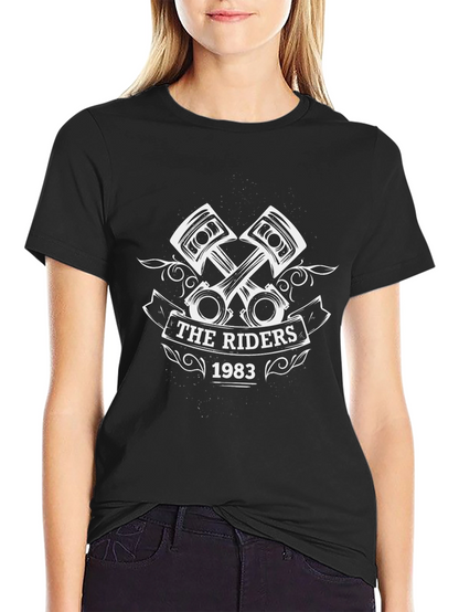 Camiseta Negra The Riders 1983 con Diseño de Pistones