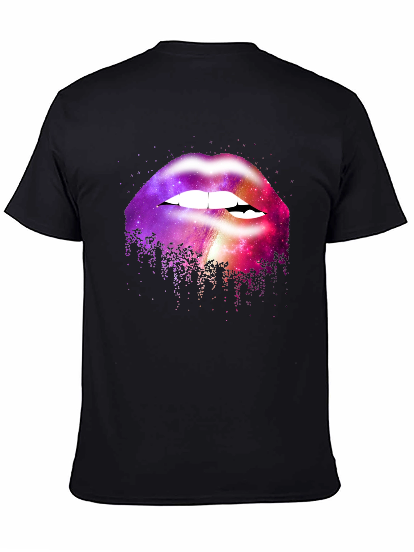 Camiseta Negra con Estampado de Labios Galácticos