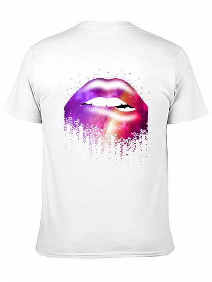 Camiseta Negra con Estampado de Labios Galácticos