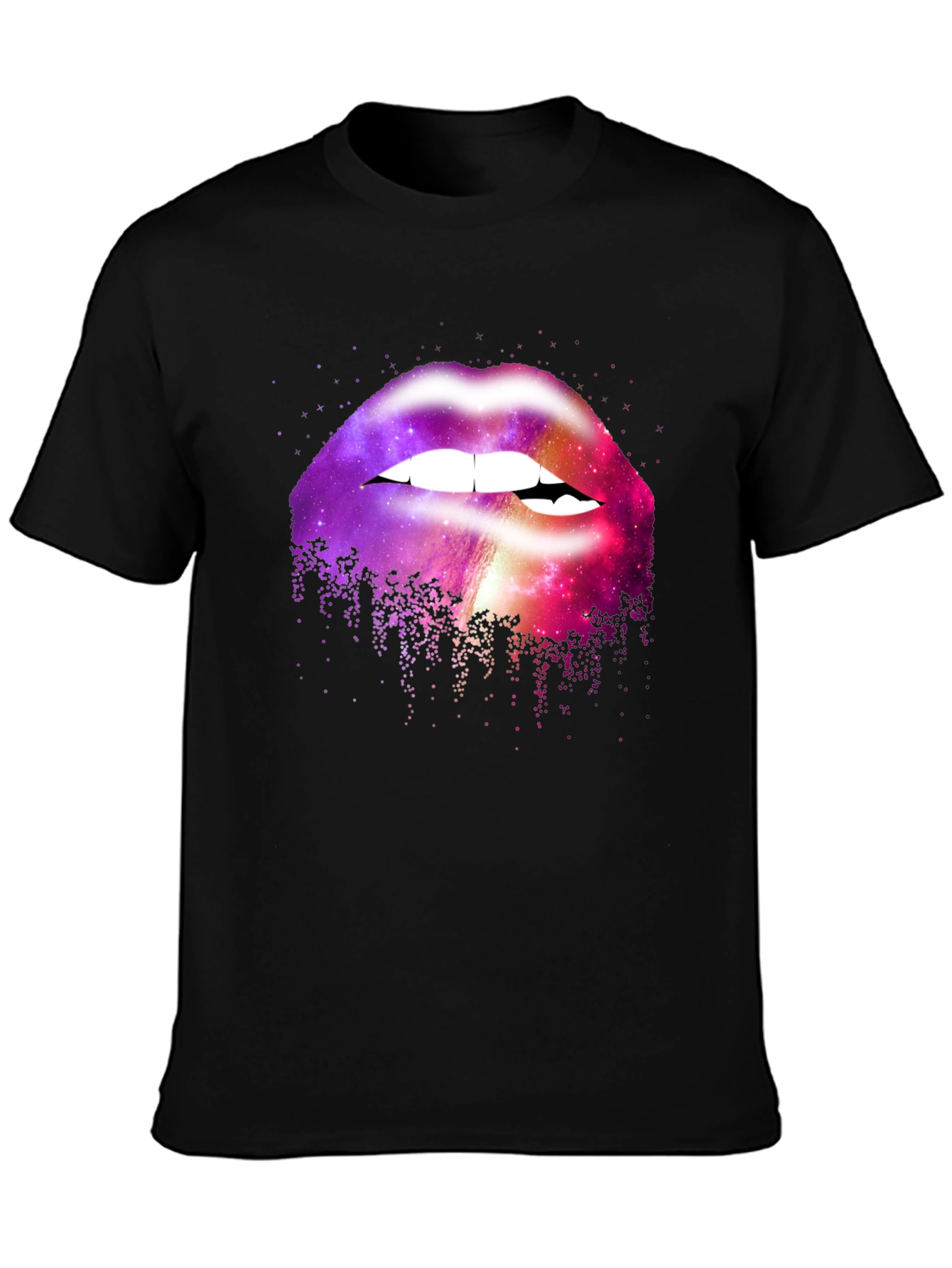 Camiseta Negra con Estampado de Labios Galácticos