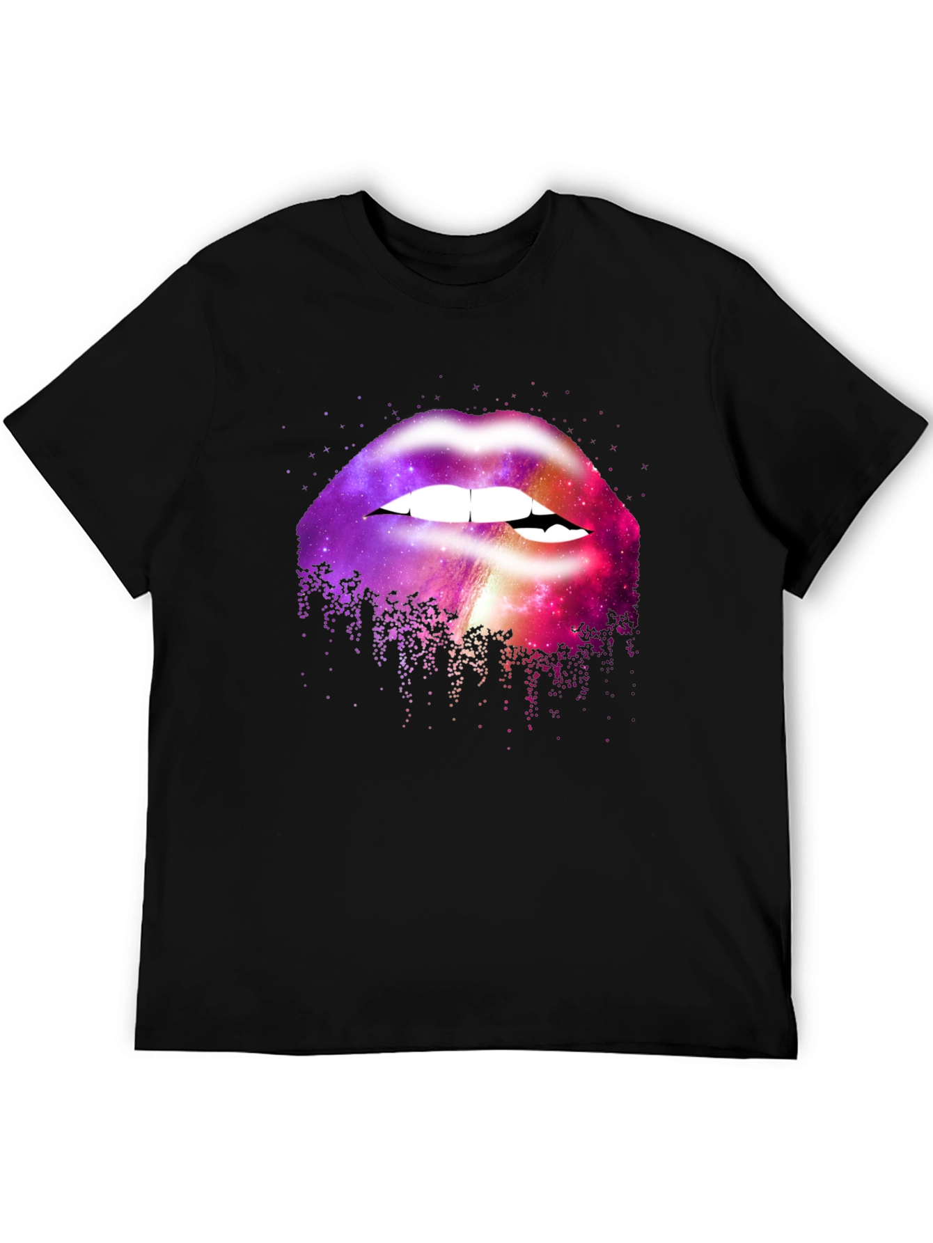 Camiseta Negra con Estampado de Labios Galácticos