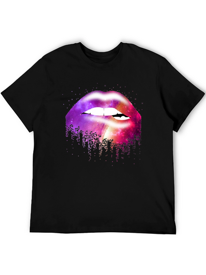 Camiseta Negra con Estampado de Labios Galácticos