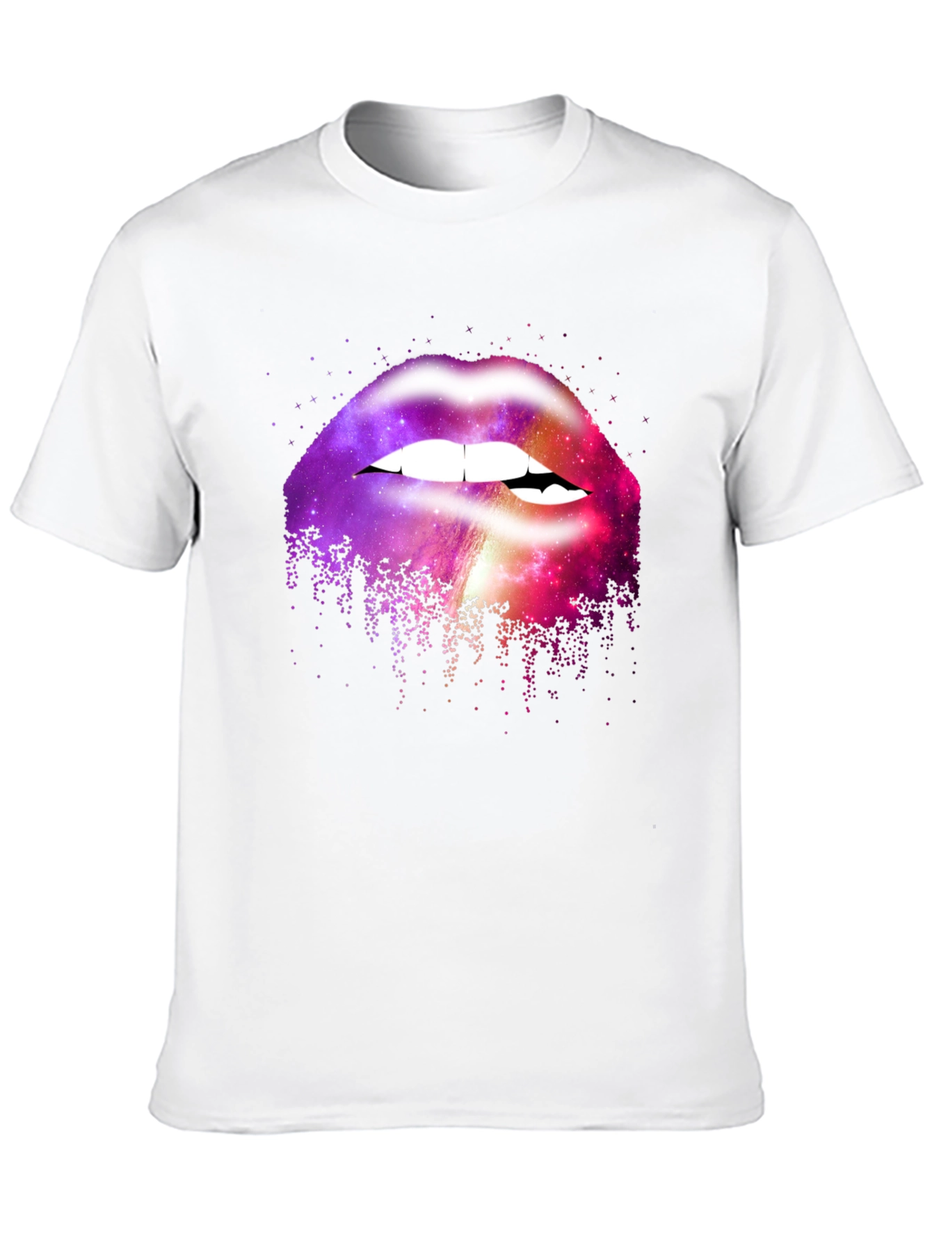 Camiseta Negra con Estampado de Labios Galácticos