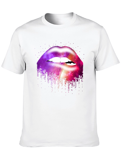 Camiseta Negra con Estampado de Labios Galácticos