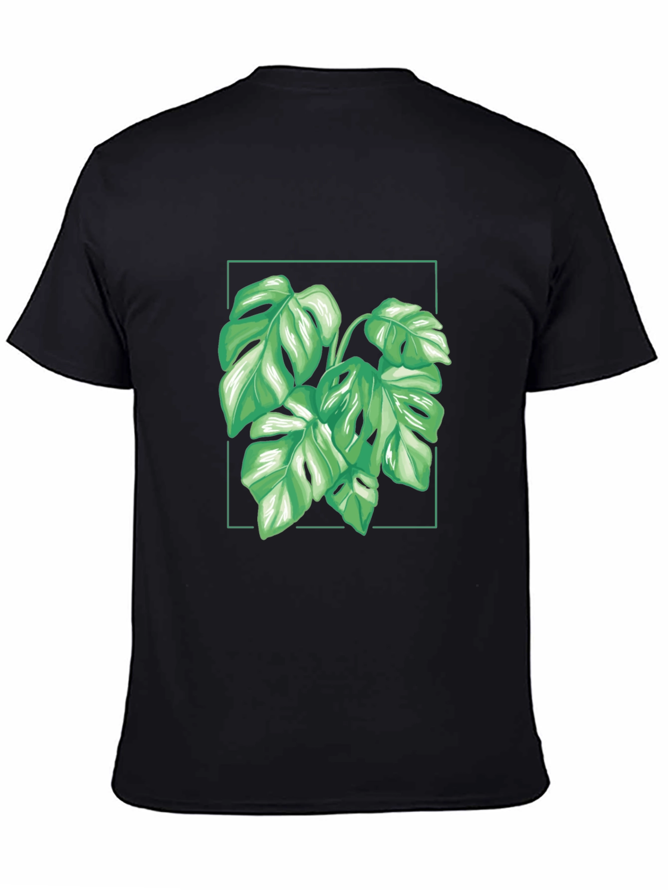 Camiseta Negra con Diseño de Monstera Tropical