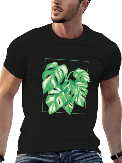 Camiseta Negra con Diseño de Monstera Tropical
