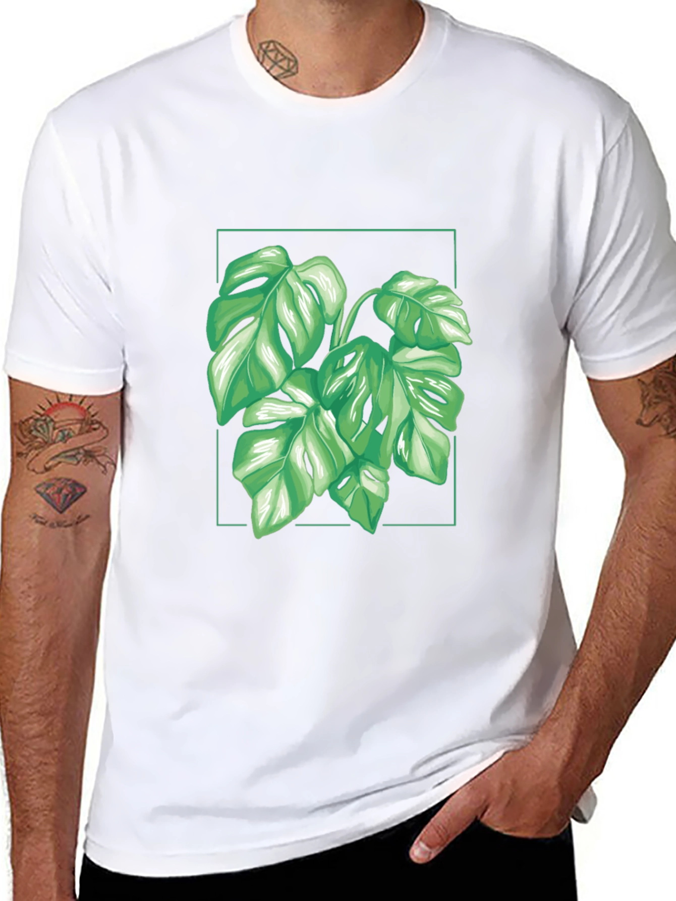 Camiseta Negra con Diseño de Monstera Tropical