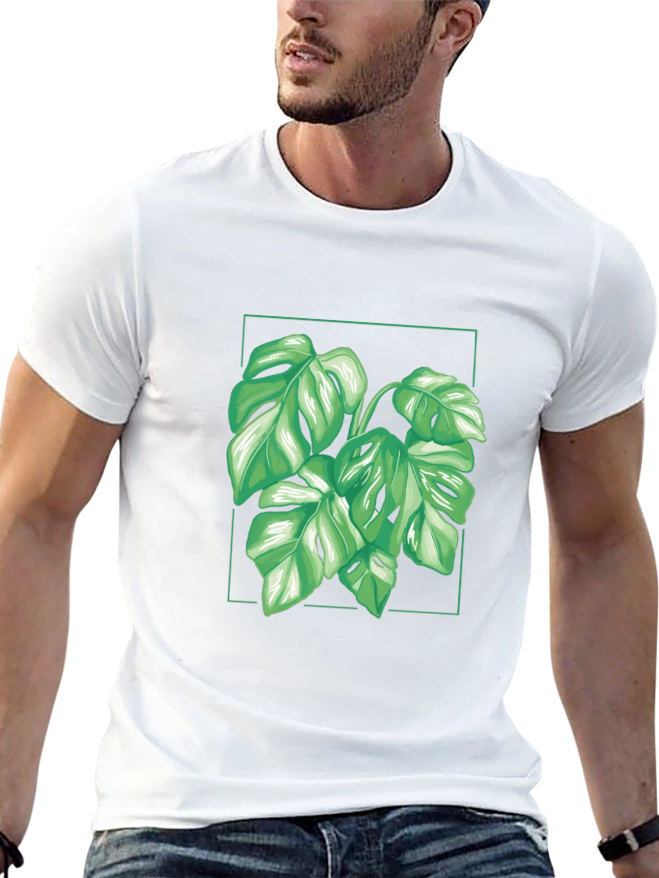Camiseta Negra con Diseño de Monstera Tropical
