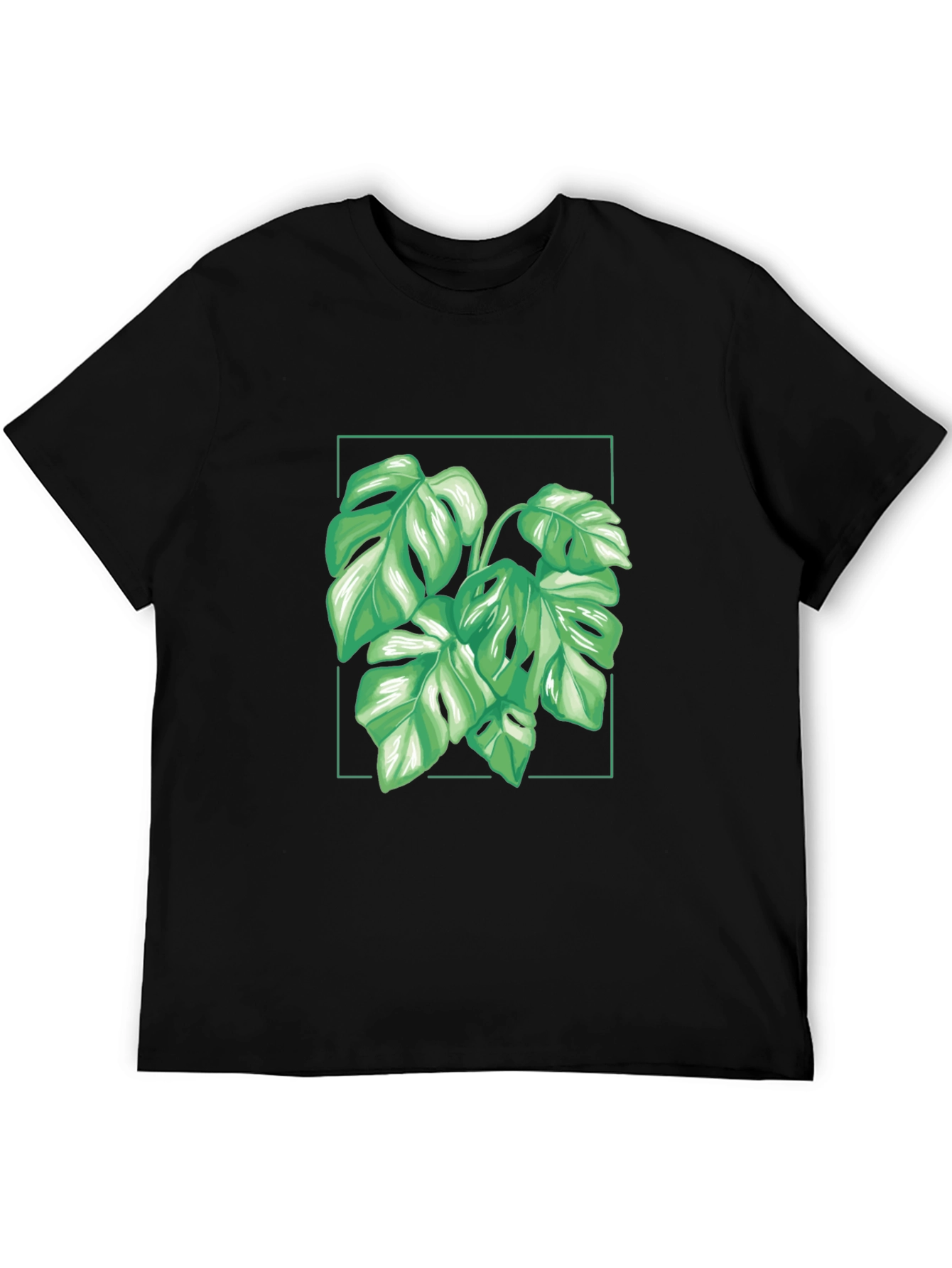 Camiseta Negra con Diseño de Monstera Tropical
