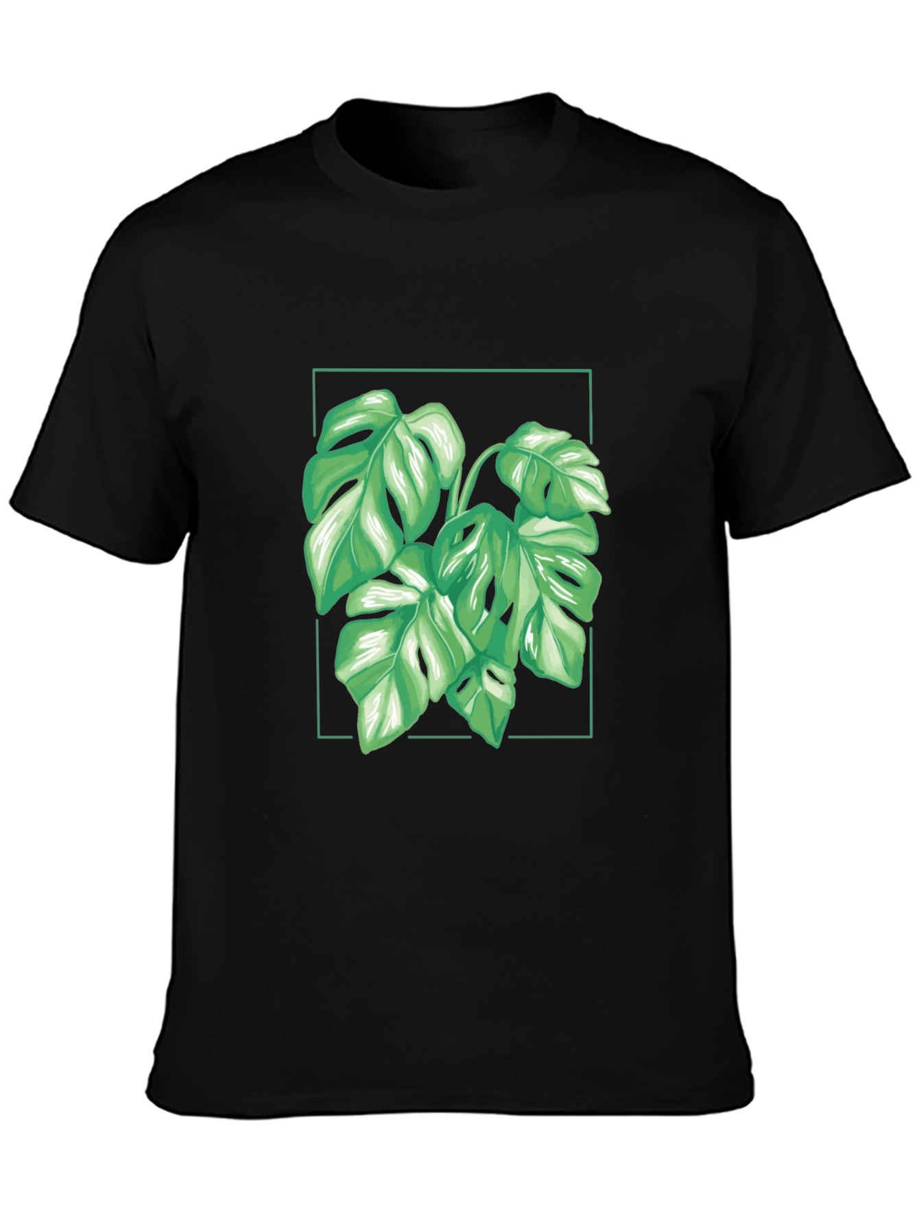 Camiseta Negra con Diseño de Monstera Tropical