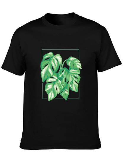 Camiseta Negra con Diseño de Monstera Tropical