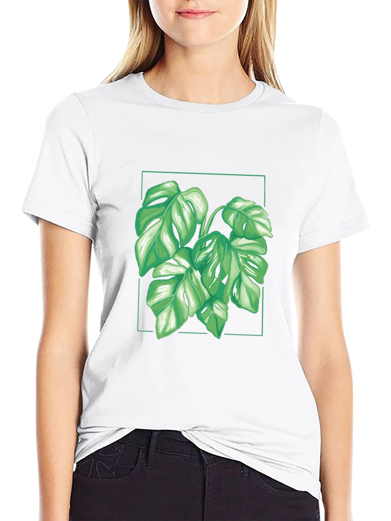 Camiseta Negra con Diseño de Monstera Tropical
