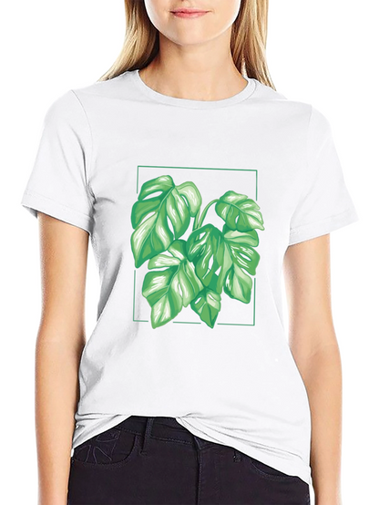 Camiseta Negra con Diseño de Monstera Tropical
