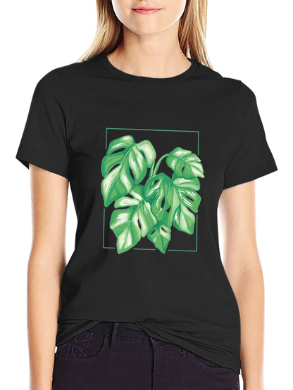 Camiseta Negra con Diseño de Monstera Tropical