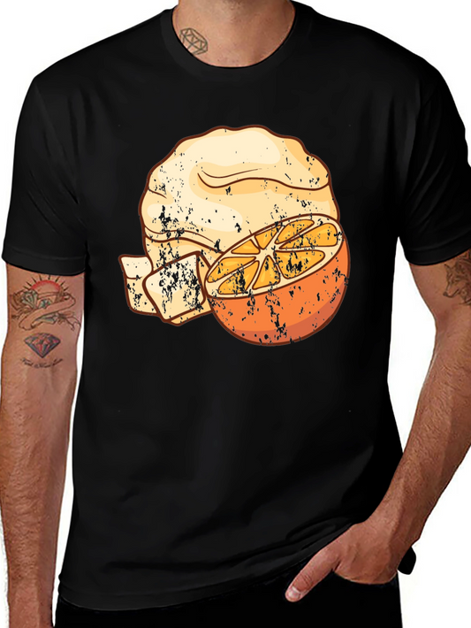 Camiseta Negra Estampada con Naranja y Pan Vintage