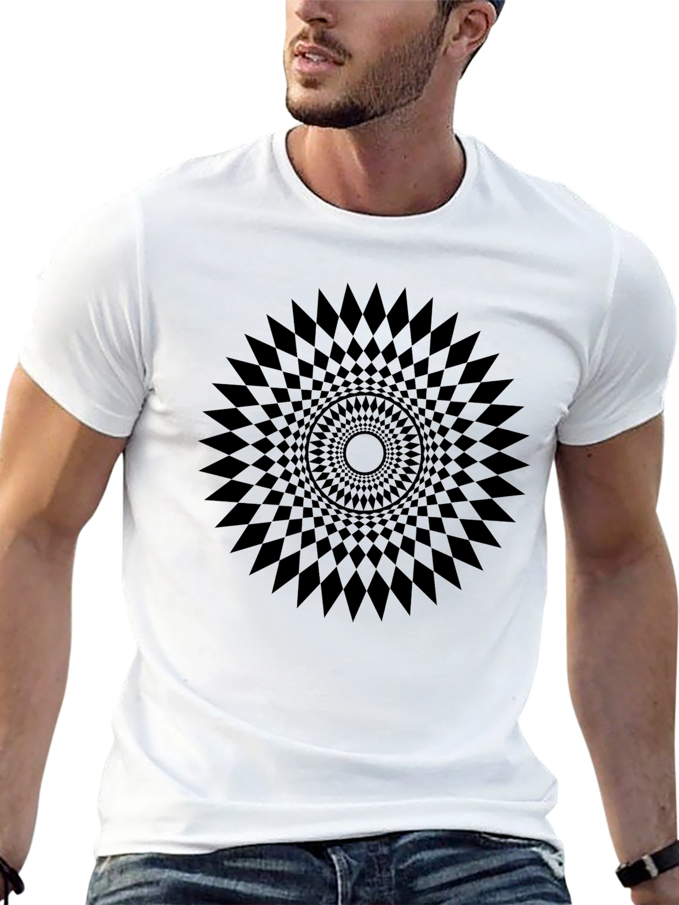 Camiseta Negra con Diseño Geométrico Circular
