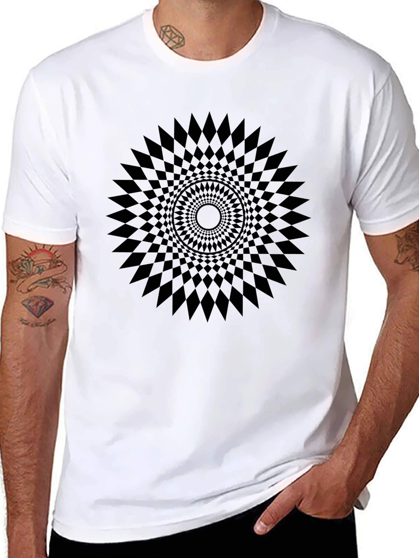 Camiseta Negra con Diseño Geométrico Circular