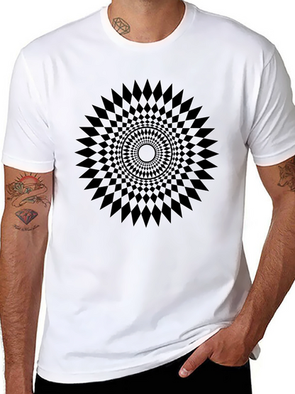 Camiseta Negra con Diseño Geométrico Circular