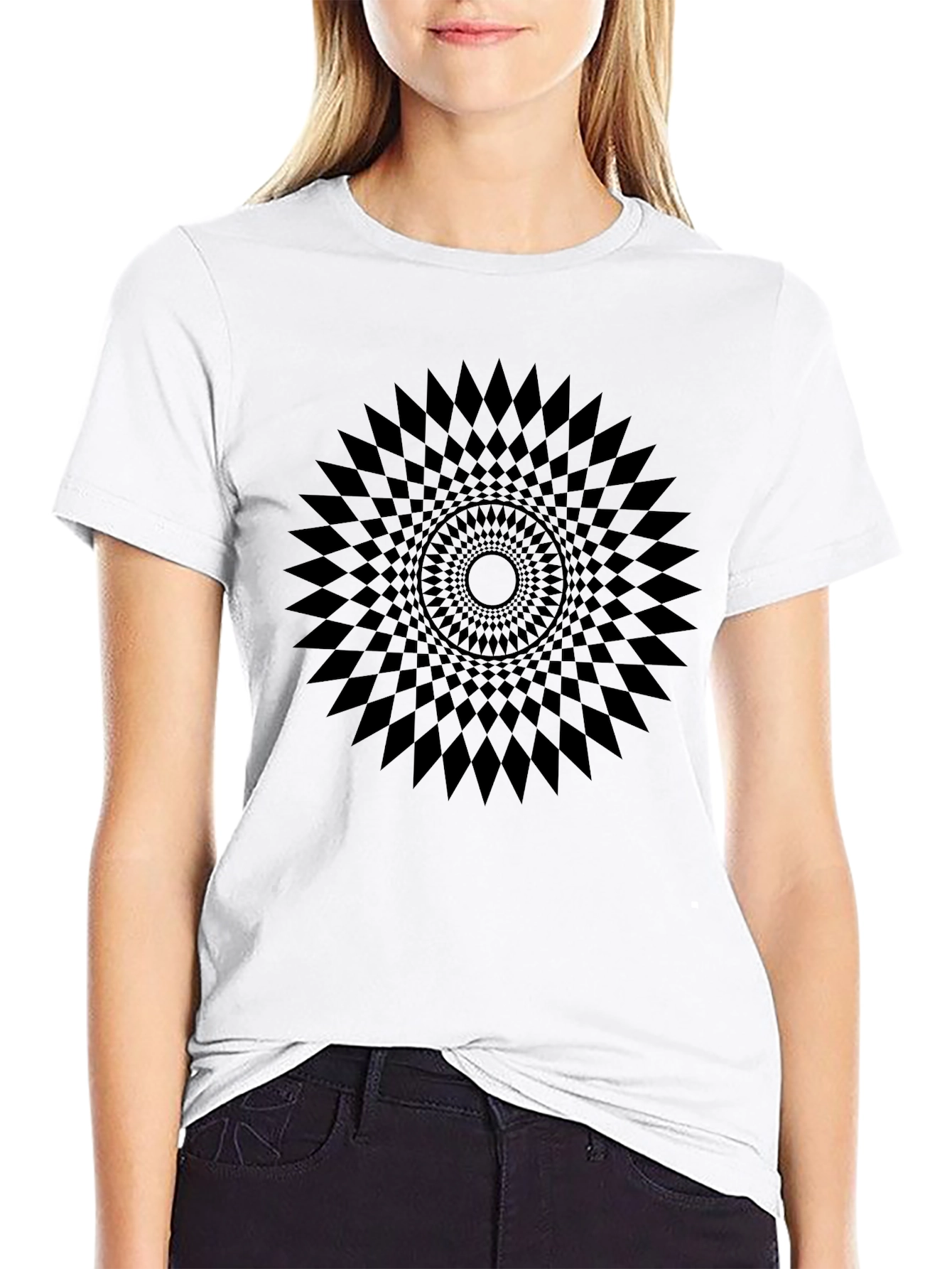 Camiseta Negra con Diseño Geométrico Circular