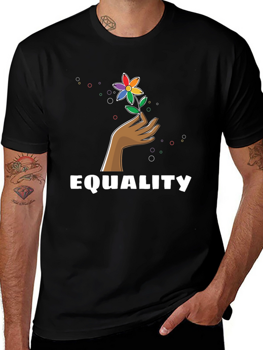 Camiseta Negra Igualdad con Diseño Floral LGBT