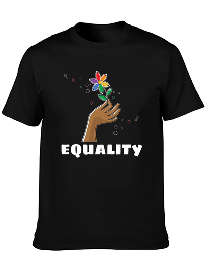 Camiseta Negra Igualdad con Diseño Floral LGBT