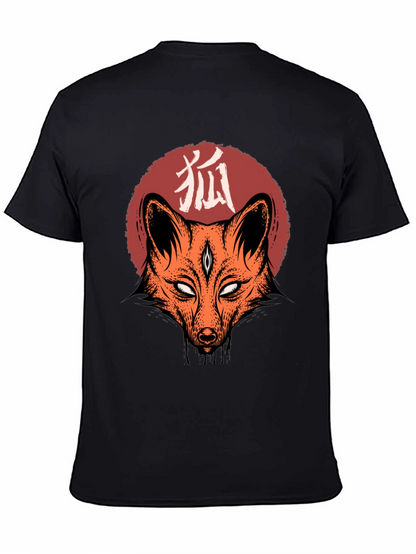 Camiseta Negra con Diseño de Zorro Japonés