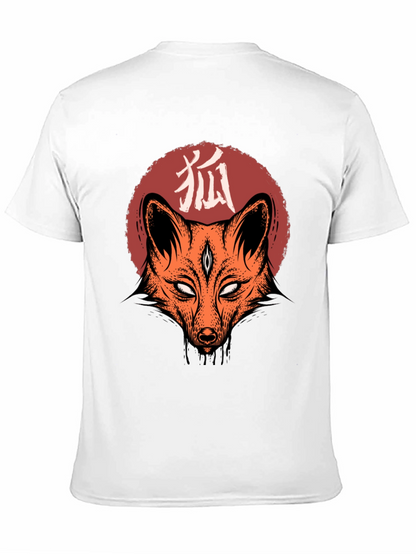 Camiseta Negra con Diseño de Zorro Japonés