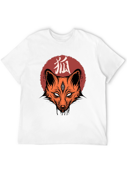 Camiseta Negra con Diseño de Zorro Japonés