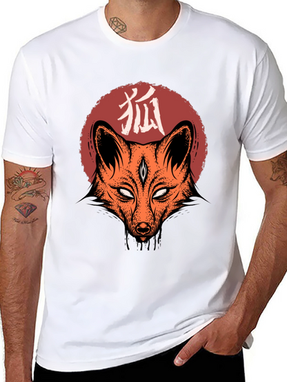 Camiseta Negra con Diseño de Zorro Japonés