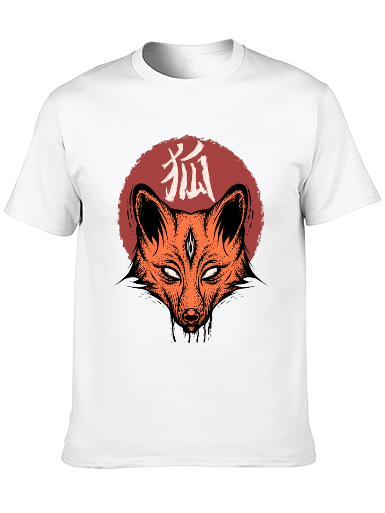 Camiseta Negra con Diseño de Zorro Japonés