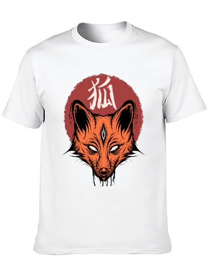 Camiseta Negra con Diseño de Zorro Japonés