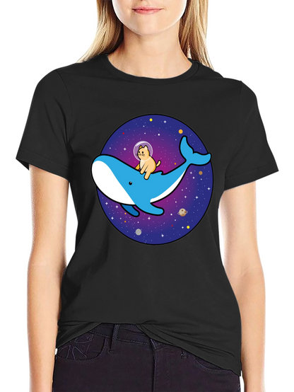 Camiseta Hombre Diseño Ballena Espacial y Gato Astronauta
