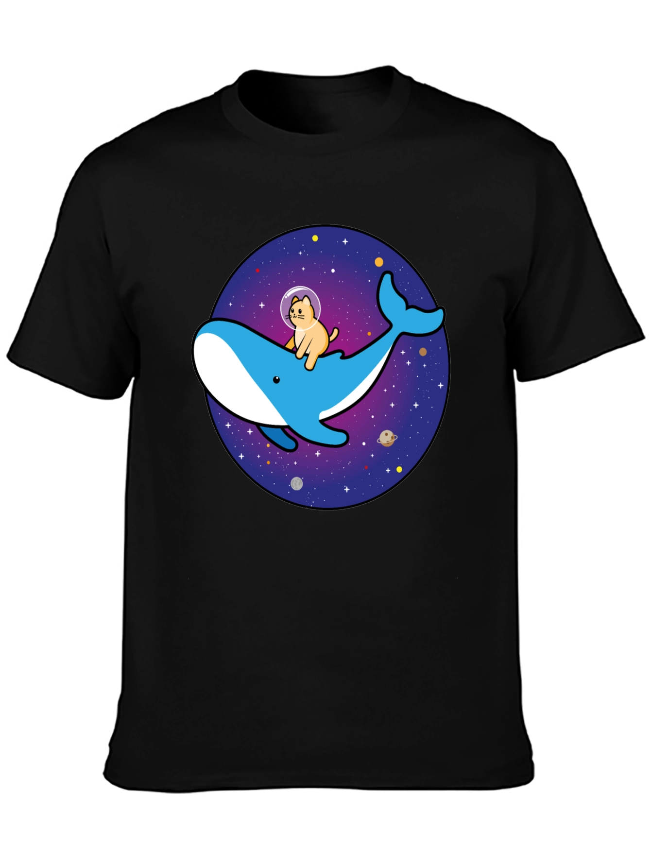 Camiseta Hombre Diseño Ballena Espacial y Gato Astronauta