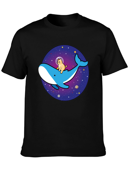 Camiseta Hombre Diseño Ballena Espacial y Gato Astronauta