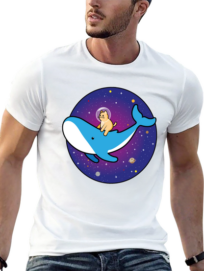 Camiseta Hombre Diseño Ballena Espacial y Gato Astronauta