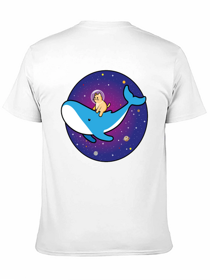 Camiseta Hombre Diseño Ballena Espacial y Gato Astronauta