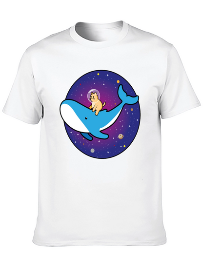Camiseta Hombre Diseño Ballena Espacial y Gato Astronauta