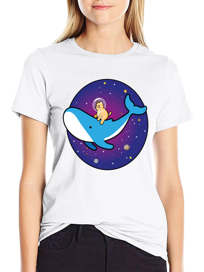 Camiseta Hombre Diseño Ballena Espacial y Gato Astronauta