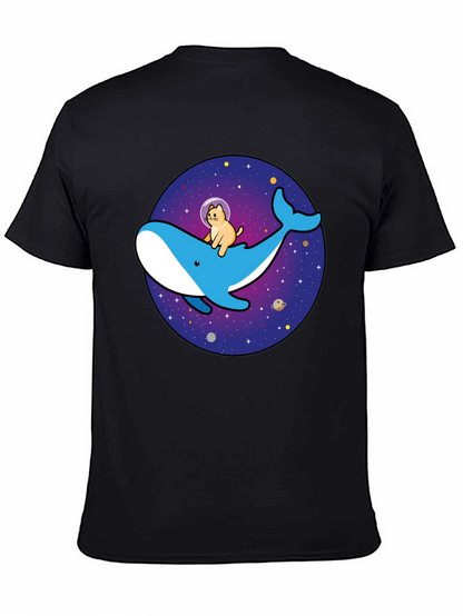 Camiseta Hombre Diseño Ballena Espacial y Gato Astronauta