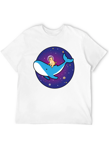 Camiseta Hombre Diseño Ballena Espacial y Gato Astronauta
