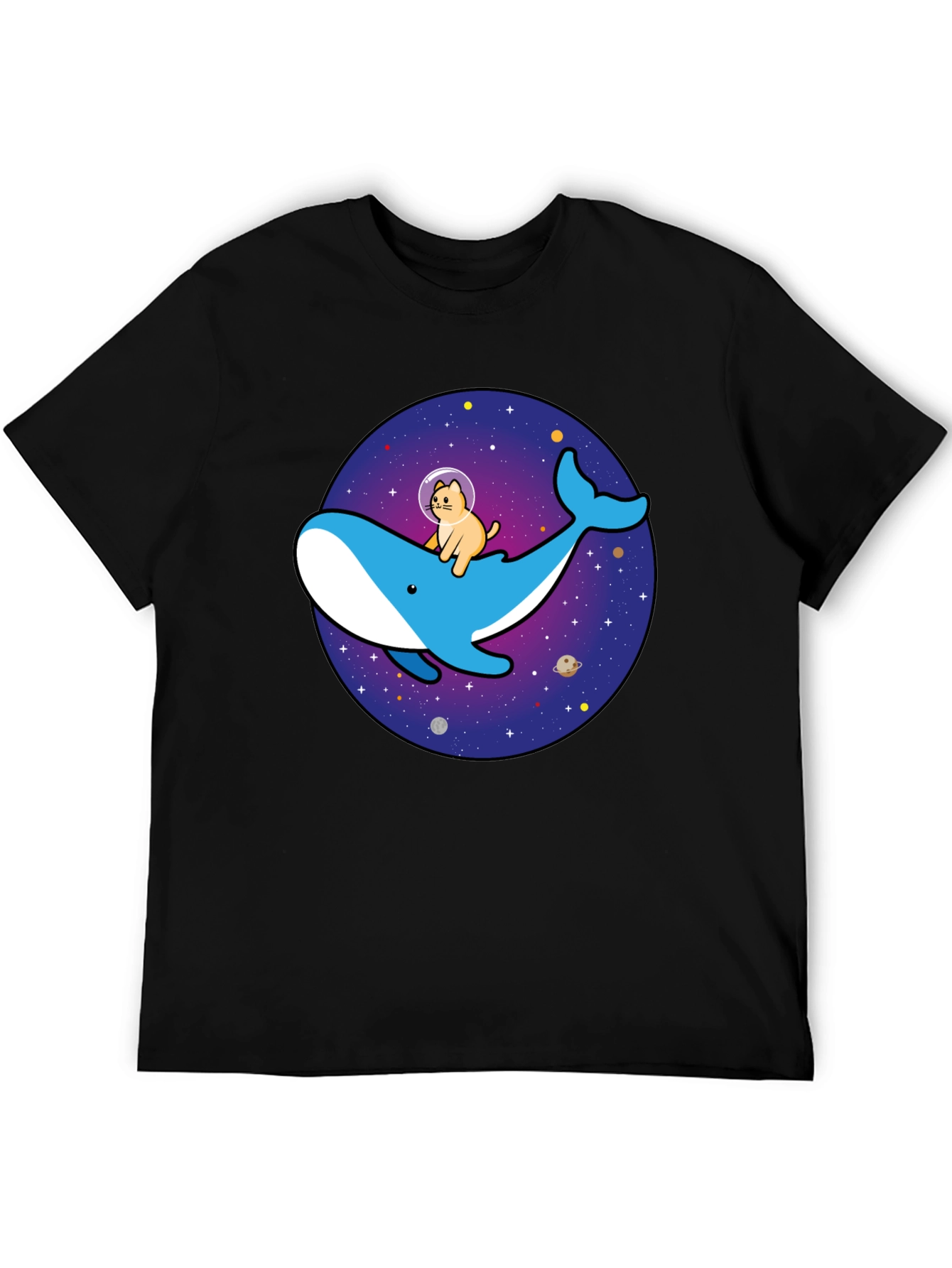 Camiseta Hombre Diseño Ballena Espacial y Gato Astronauta