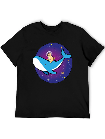 Camiseta Hombre Diseño Ballena Espacial y Gato Astronauta