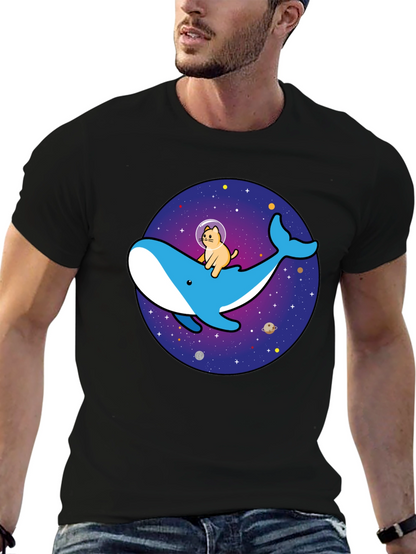Camiseta Hombre Diseño Ballena Espacial y Gato Astronauta