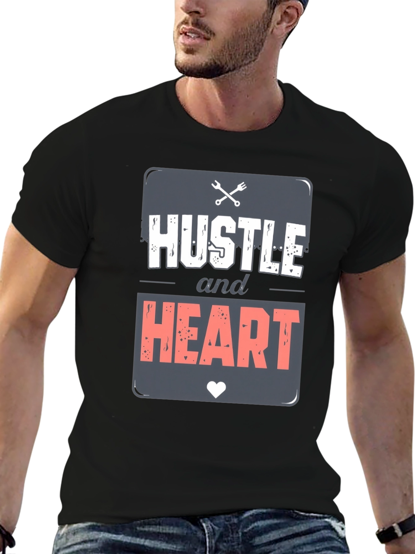 Camiseta Negra Hustle and Heart para Hombre