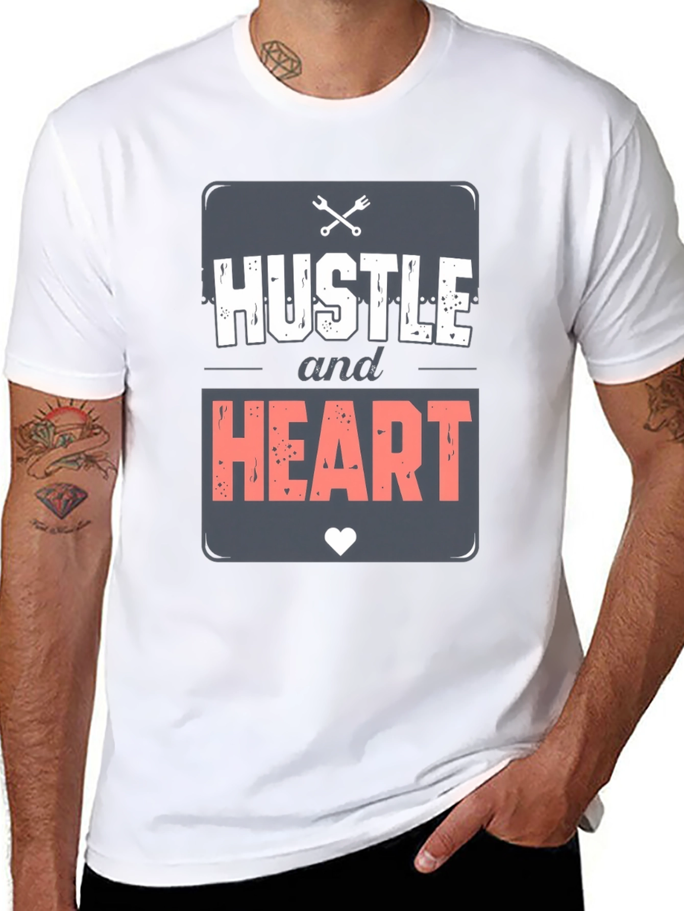 Camiseta Negra Hustle and Heart para Hombre