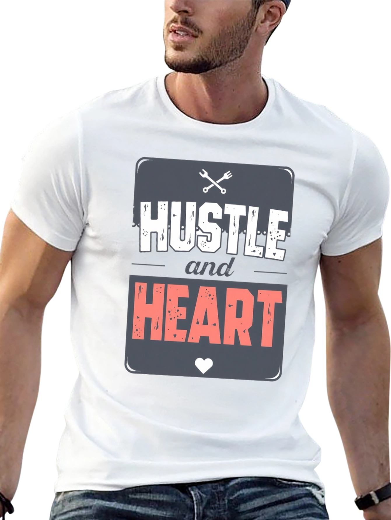 Camiseta Negra Hustle and Heart para Hombre