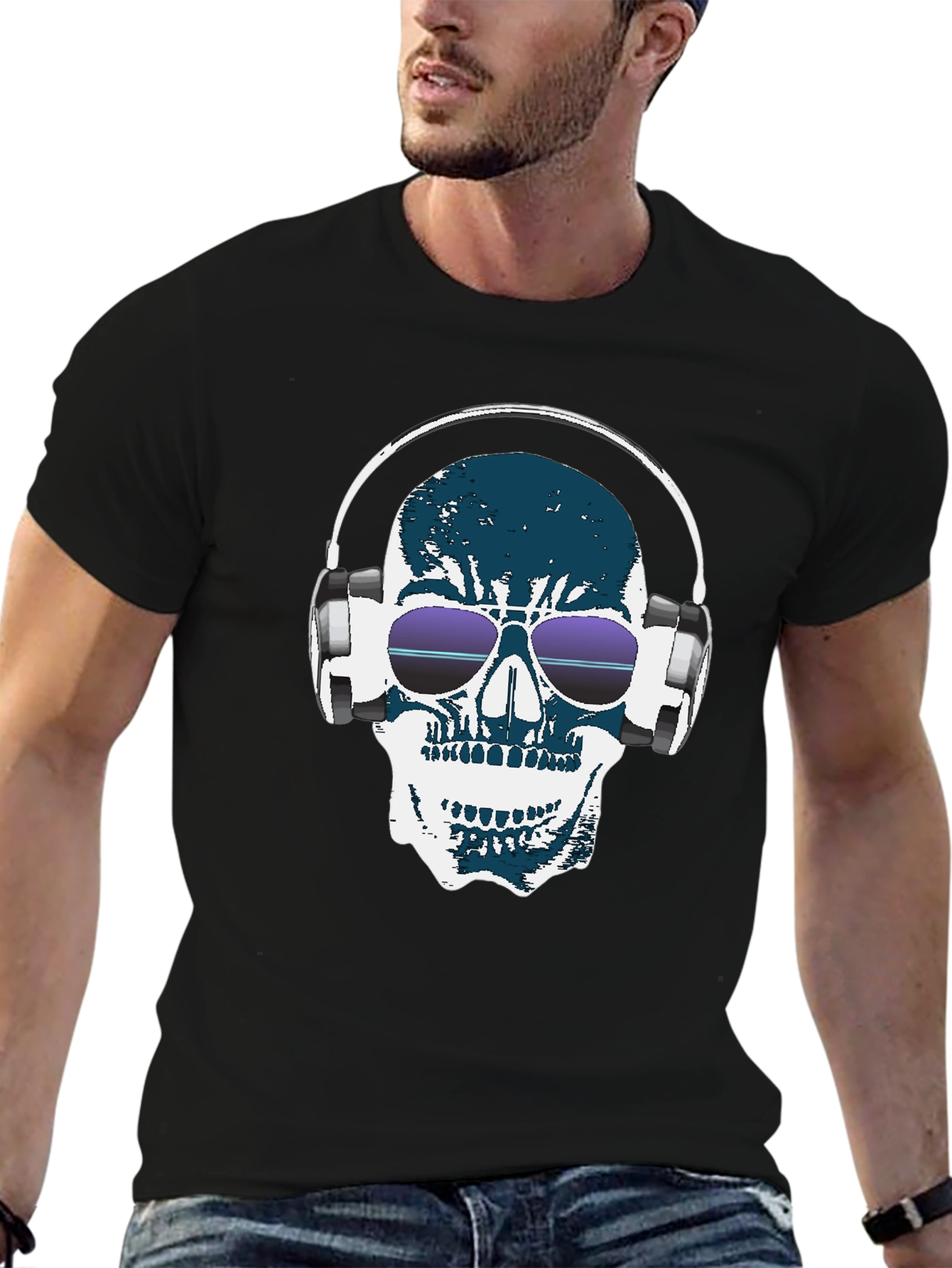 Camiseta Negra con Calavera DJ