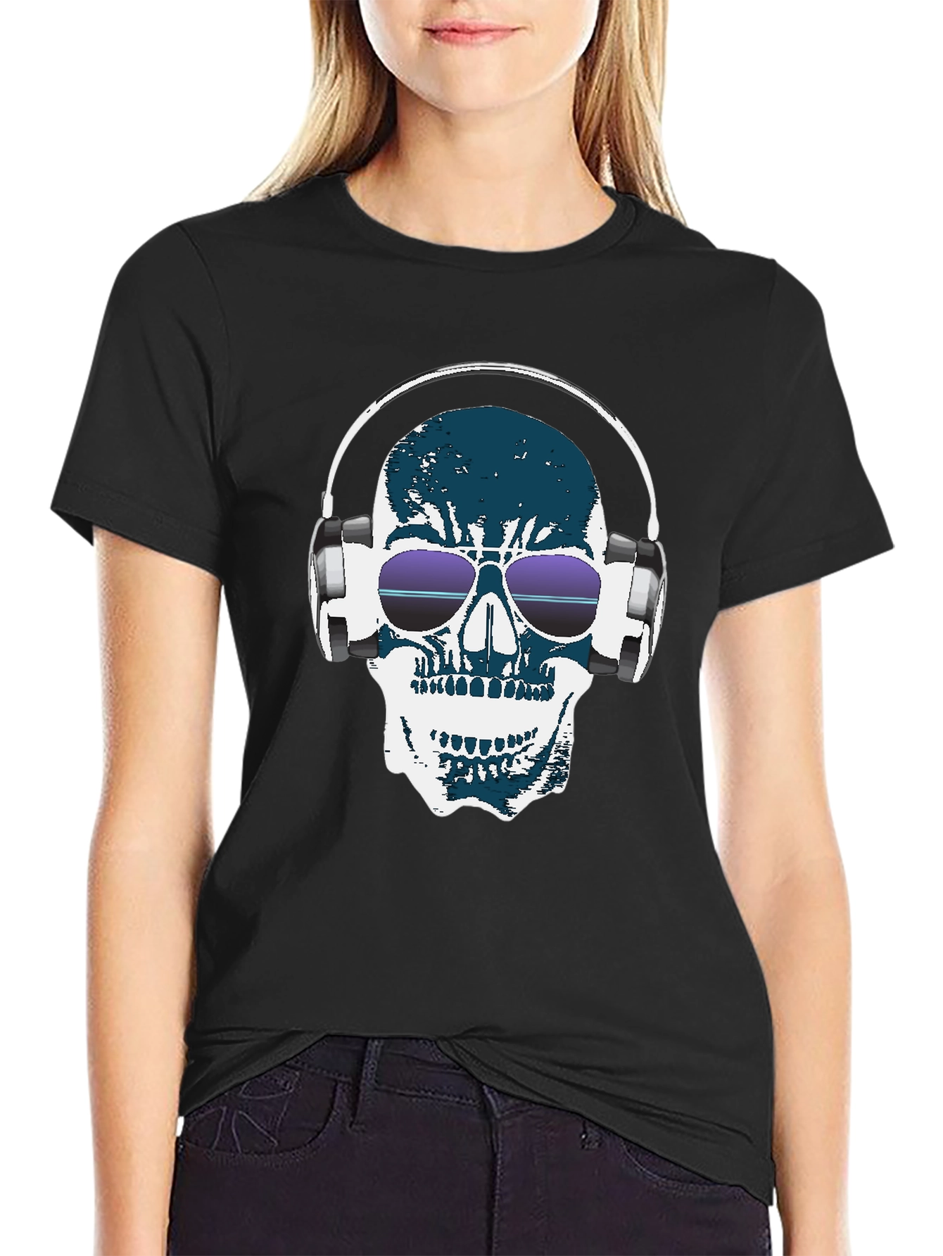 Camiseta Negra con Calavera DJ