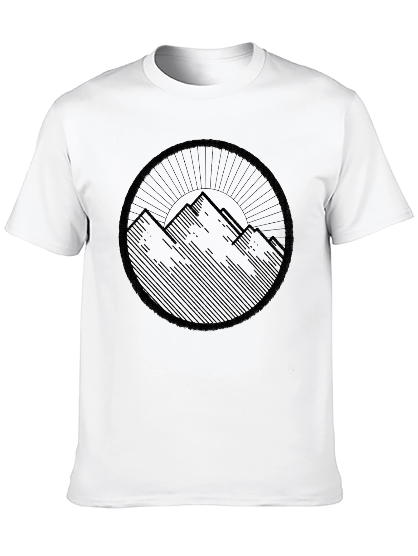 Camiseta Negra Montañas Diseño Circular