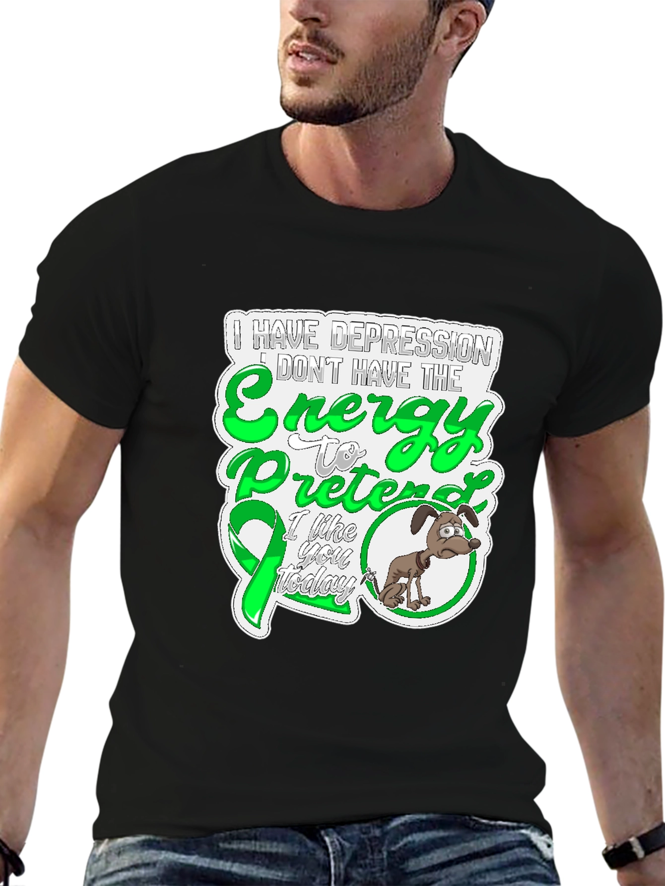 Camiseta Negra con Diseño de Depresión y Energía